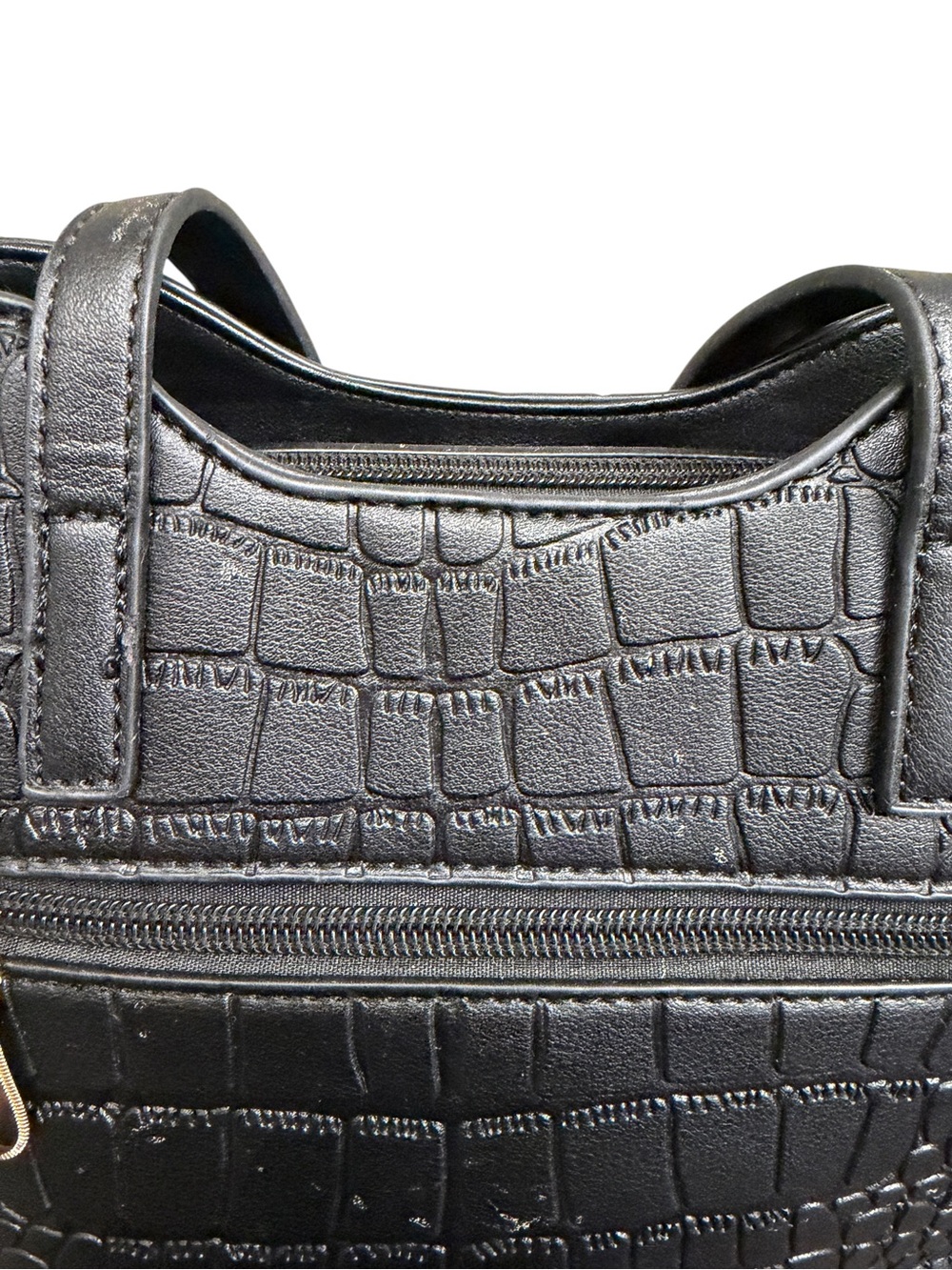 Black Croc Embossed Satchel Tote Bag | Gold Hardware | Shoulder & Crossbody Styl - Picture 10 of 10